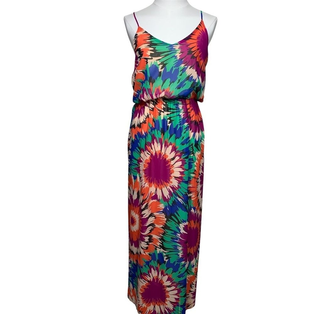 Newbury Kustom Maxi Dress Womens Small Multi Color Floral Racerback D711401 USA